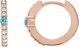 14K Gold Round Natural Blue Zircon Accented Hoop Earrings – 2mm Stones - Rose Gold