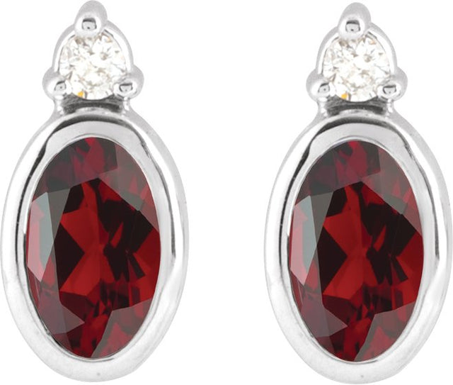 Platinum Oval Natural Mozambique Garnet Accented Bezel-Set Earrings - view 2