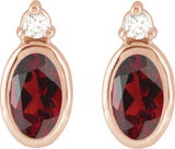 14K Gold Oval Natural Mozambique Garnet Accented Bezel-Set Earrings - Rose Gold - view 2