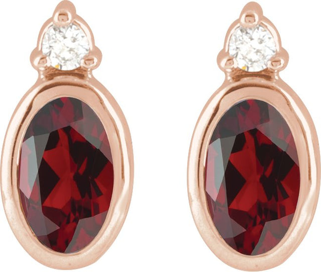 14K Gold Oval Natural Mozambique Garnet Accented Bezel-Set Earrings - Rose Gold - view 2