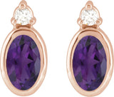 14K Gold Oval Natural Amethyst Accented Bezel-Set Earrings - Rose Gold - view 2
