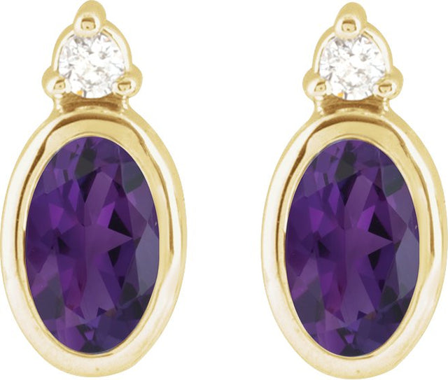 14K Gold Oval Natural Amethyst Accented Bezel-Set Earrings - Yellow Gold - view 2