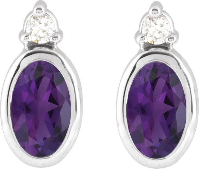 Platinum Oval Natural Amethyst Accented Bezel-Set Earrings - view 2