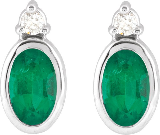 Platinum Oval Lab-Grown Emerald Accented Bezel-Set Earrings - view 2