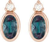 14K Gold Oval Lab-Grown Alexandrite Accented Bezel-Set Earrings - Rose Gold - view 2