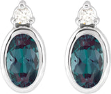 Platinum Oval Lab-Grown Alexandrite Accented Bezel-Set Earrings - view 2