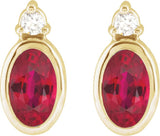 14K Gold Oval Lab-Grown Ruby Accented Bezel-Set Earrings - Yellow Gold - view 2