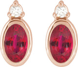14K Gold Oval Natural Ruby Accented Bezel-Set Earrings - Rose Gold - view 2