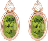 14K Gold Oval Natural Peridot Accented Bezel-Set Earrings - Rose Gold - view 2