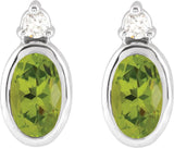 14K Gold Oval Natural Peridot Accented Bezel-Set Earrings - White Gold - view 2