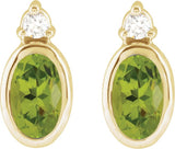 14K Gold Oval Natural Peridot Accented Bezel-Set Earrings - Yellow Gold - view 2