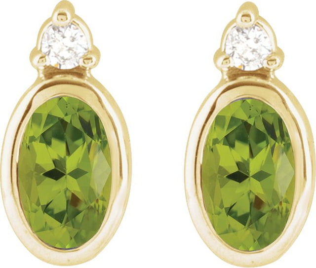 14K Gold Oval Natural Peridot Accented Bezel-Set Earrings - Yellow Gold - view 2