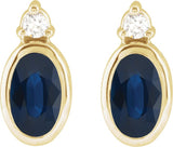 14K Gold Oval Lab-Grown Blue Sapphire Accented Bezel-Set Earrings - Yellow Gold - view 2