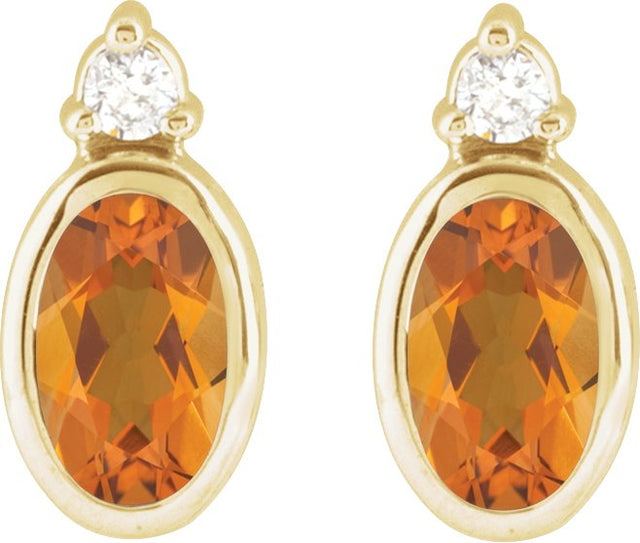 14K Gold Oval Natural Citrine Accented Bezel-Set Earrings - Yellow Gold - view 2
