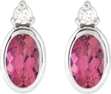 Platinum Oval Natural Pink Tourmaline Accented Bezel-Set Earrings - view 2