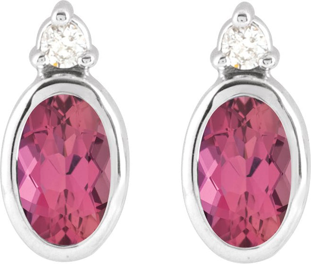 Platinum Oval Natural Pink Tourmaline Accented Bezel-Set Earrings - view 2