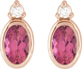 14K Gold Oval Natural Pink Tourmaline Accented Bezel-Set Earrings - Rose Gold - view 2