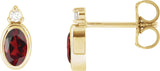 14K Gold Oval Natural Mozambique Garnet Accented Bezel-Set Earrings - Yellow Gold