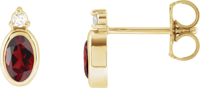 14K Gold Oval Natural Mozambique Garnet Accented Bezel-Set Earrings - Yellow Gold