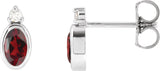 14K Gold Oval Natural Mozambique Garnet Accented Bezel-Set Earrings - White Gold