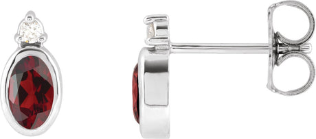 Platinum Oval Natural Mozambique Garnet Accented Bezel-Set Earrings