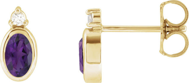14K Gold Oval Natural Amethyst Accented Bezel-Set Earrings - Yellow Gold