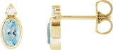 14K Gold Oval Natural Aquamarine Accented Bezel-Set Earrings - Yellow Gold