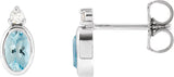 Platinum Oval Natural Aquamarine Accented Bezel-Set Earrings