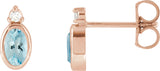 14K Gold Oval Natural Aquamarine Accented Bezel-Set Earrings - Rose Gold