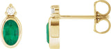 14K Gold Oval Natural Emerald Accented Bezel-Set Earrings - Yellow Gold