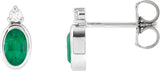 14K Gold Oval Natural Emerald Accented Bezel-Set Earrings - White Gold