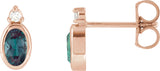 14K Gold Oval Lab-Grown Alexandrite Accented Bezel-Set Earrings - Rose Gold