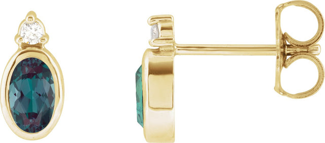 14K Gold Oval Lab-Grown Alexandrite Accented Bezel-Set Earrings - Yellow Gold