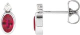 14K Gold Oval Lab-Grown Ruby Accented Bezel-Set Earrings - White Gold