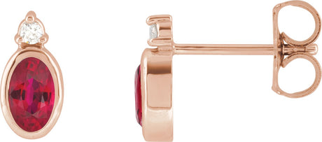 14K Gold Oval Natural Ruby Accented Bezel-Set Earrings - Rose Gold