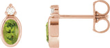 14K Gold Oval Natural Peridot Accented Bezel-Set Earrings - Rose Gold