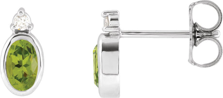 Platinum Oval Natural Peridot Accented Bezel-Set Earrings