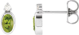 14K Gold Oval Natural Peridot Accented Bezel-Set Earrings - White Gold