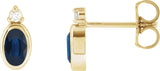 14K Gold Oval Lab-Grown Blue Sapphire Accented Bezel-Set Earrings - Yellow Gold