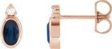 14K Gold Oval Lab-Grown Blue Sapphire Accented Bezel-Set Earrings - Rose Gold