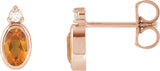 14K Gold Oval Natural Citrine Accented Bezel-Set Earrings - Rose Gold