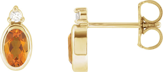 14K Gold Oval Natural Citrine Accented Bezel-Set Earrings - Yellow Gold