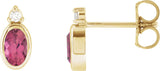 14K Gold Oval Natural Pink Tourmaline Accented Bezel-Set Earrings - Yellow Gold