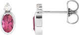 Platinum Oval Natural Pink Tourmaline Accented Bezel-Set Earrings