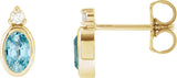 14K Gold Oval Natural Blue Zircon Accented Bezel-Set Earrings - Yellow Gold