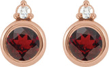14K Gold Oval Natural Mozambique Garnet Accented Bezel-Set Earrings - Rose Gold - view 2