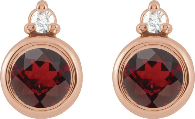 14K Gold Oval Natural Mozambique Garnet Accented Bezel-Set Earrings - Rose Gold - view 2