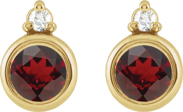 14K Gold Oval Natural Mozambique Garnet Accented Bezel-Set Earrings - Yellow Gold - view 2