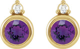 14K Gold Oval Natural Amethyst Accented Bezel-Set Earrings - Yellow Gold - view 2