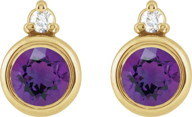14K Gold Oval Natural Amethyst Accented Bezel-Set Earrings - Yellow Gold - view 2